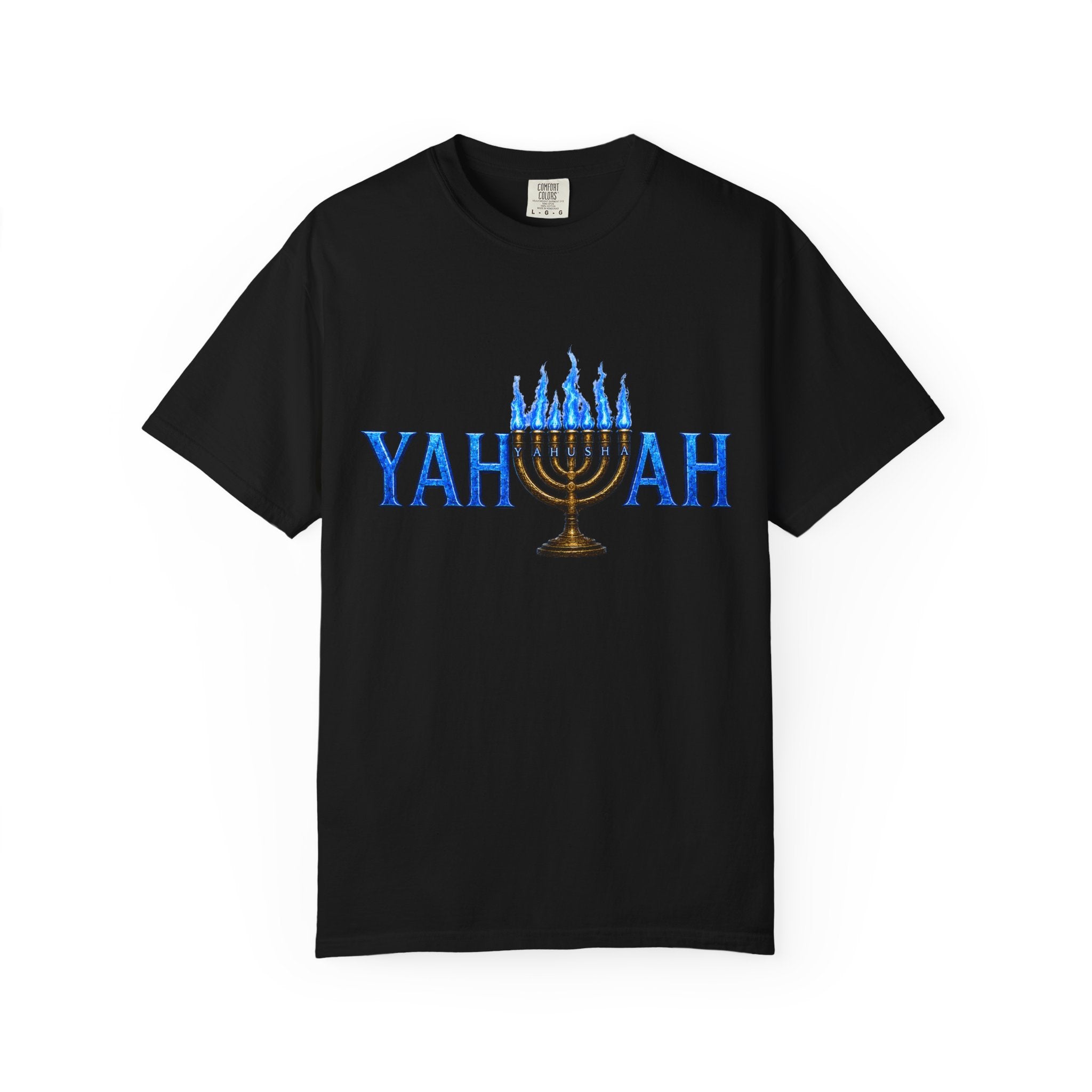 Yahuah Menorah Shirt with Yahusha the son's Name on the Menorah