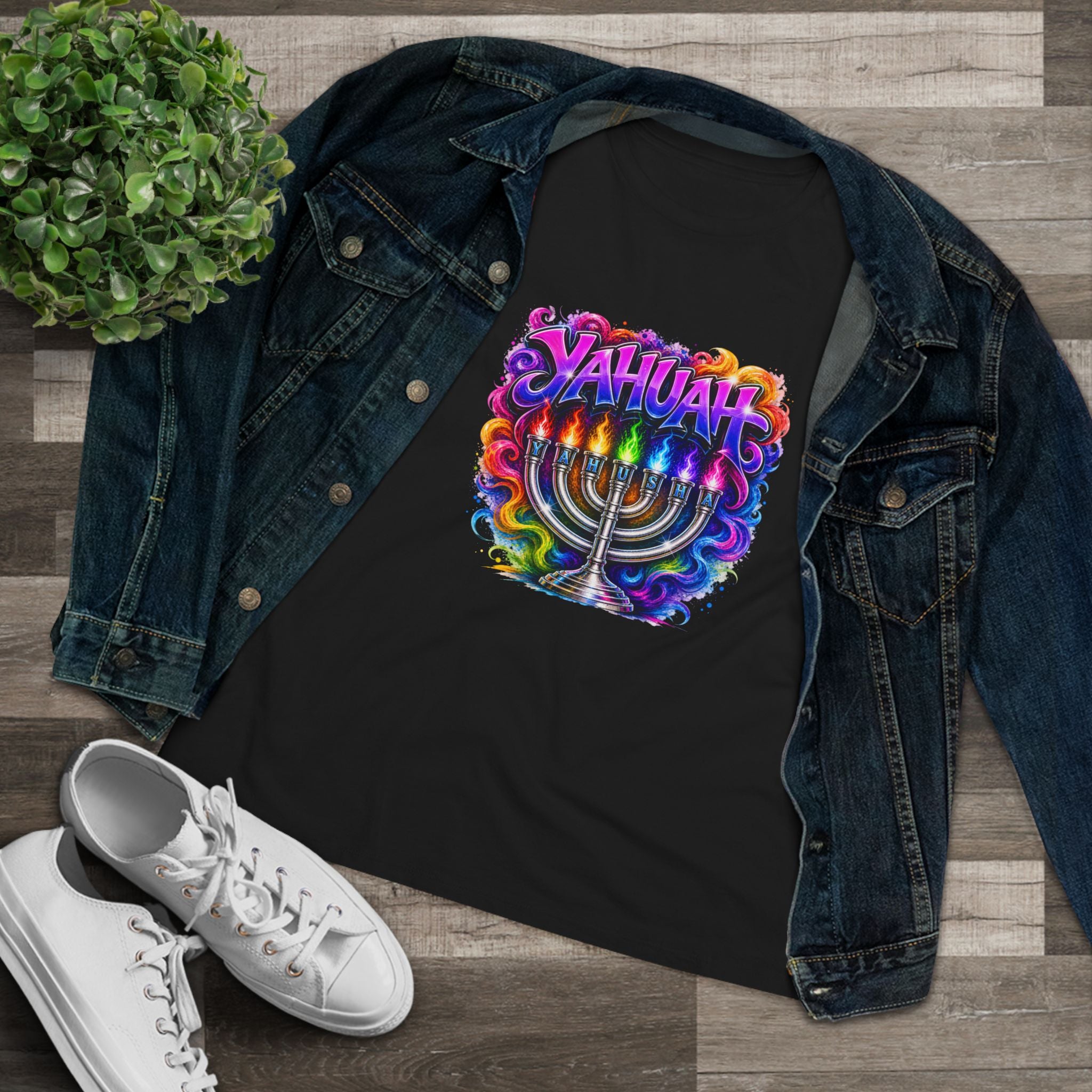 Menorah Rainbow Tee — "Yahuah Colorful Tee