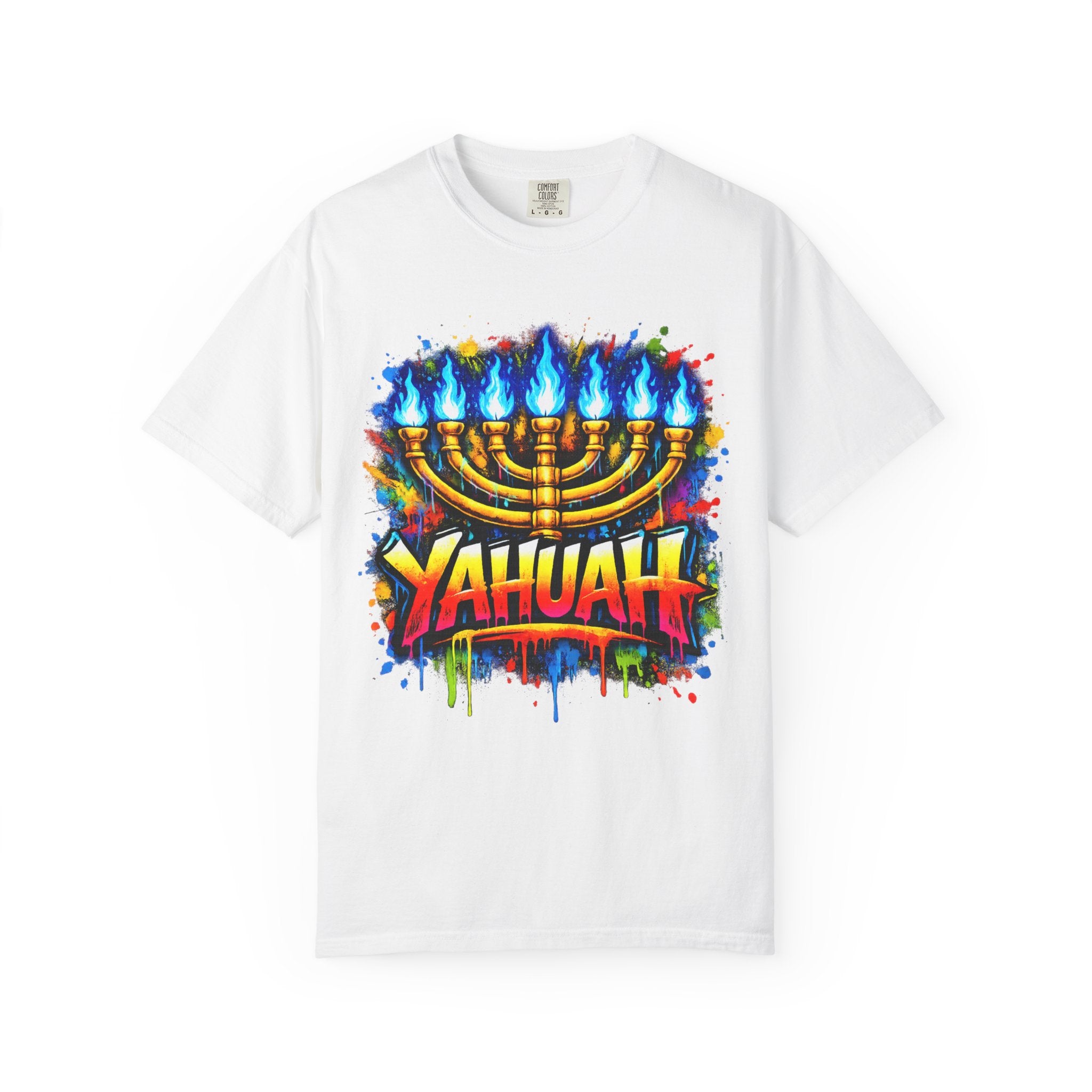 Menorah Graffiti T-Shirt — "YAHUAH" Flame Design