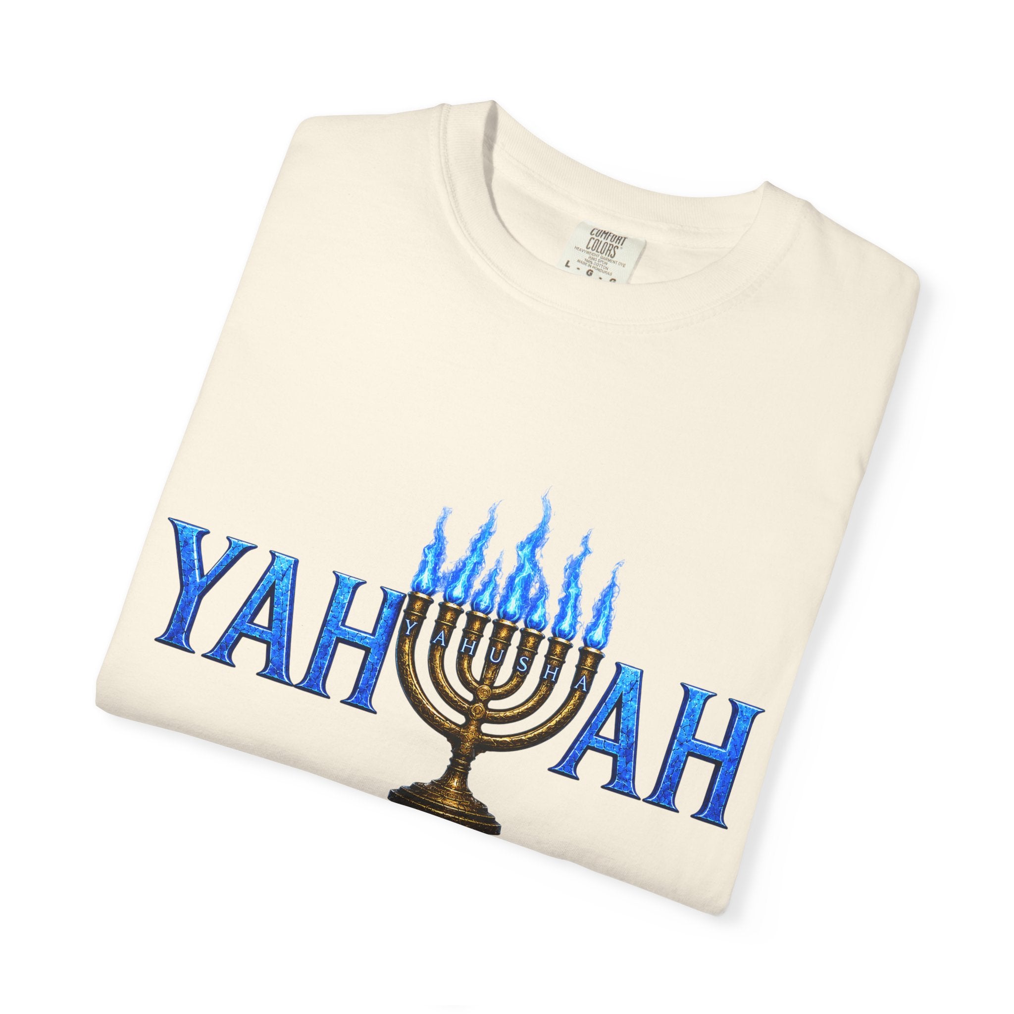 Yahuah Menorah Shirt with Yahusha the son's Name on the Menorah