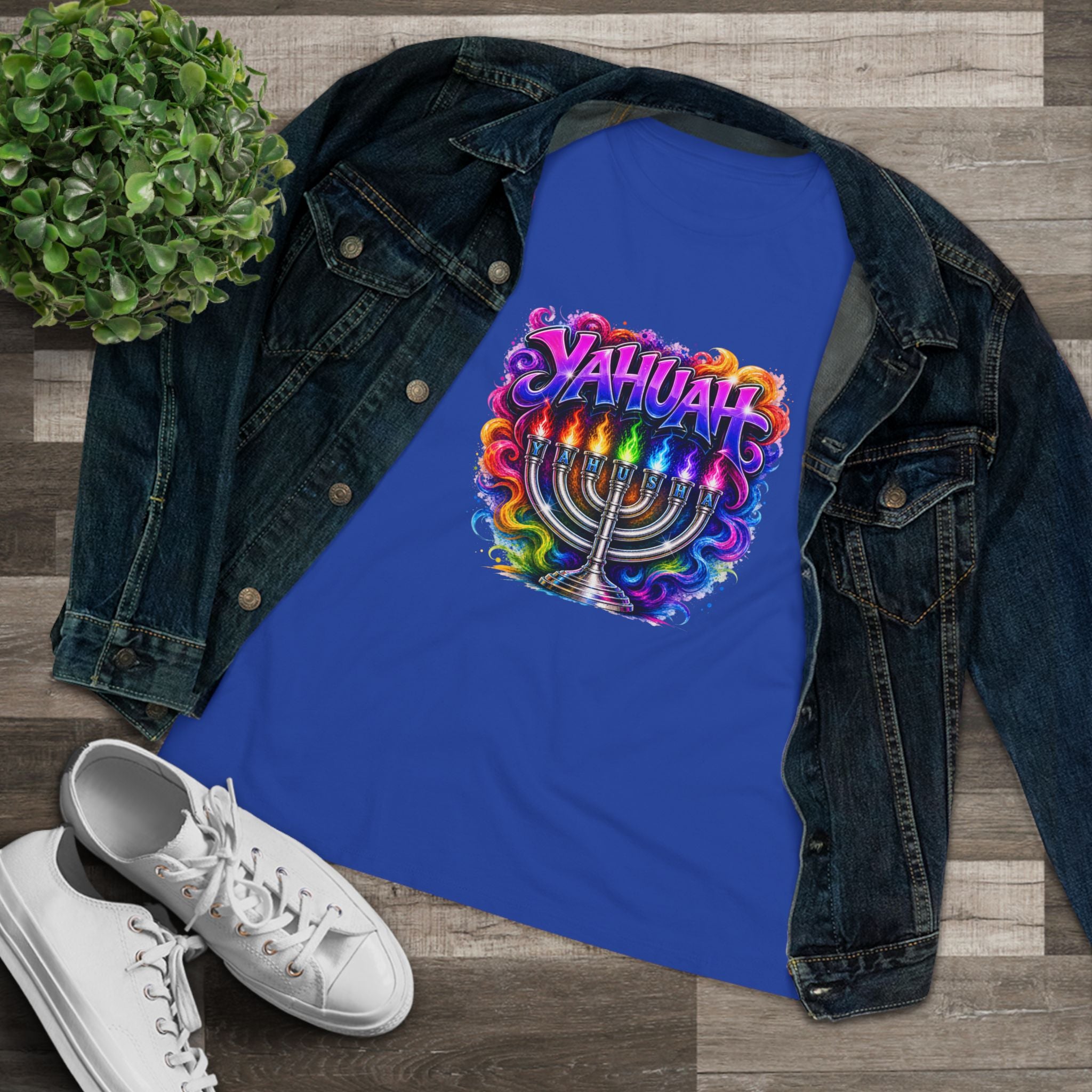 Menorah Rainbow Tee — "Yahuah Colorful Tee