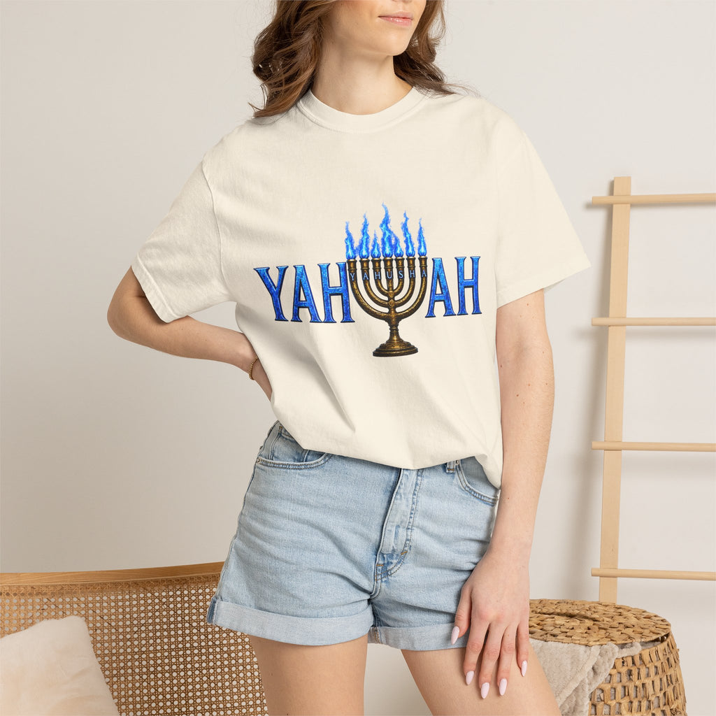 Yahuah Menorah Shirt with Yahusha the son's Name on the Menorah