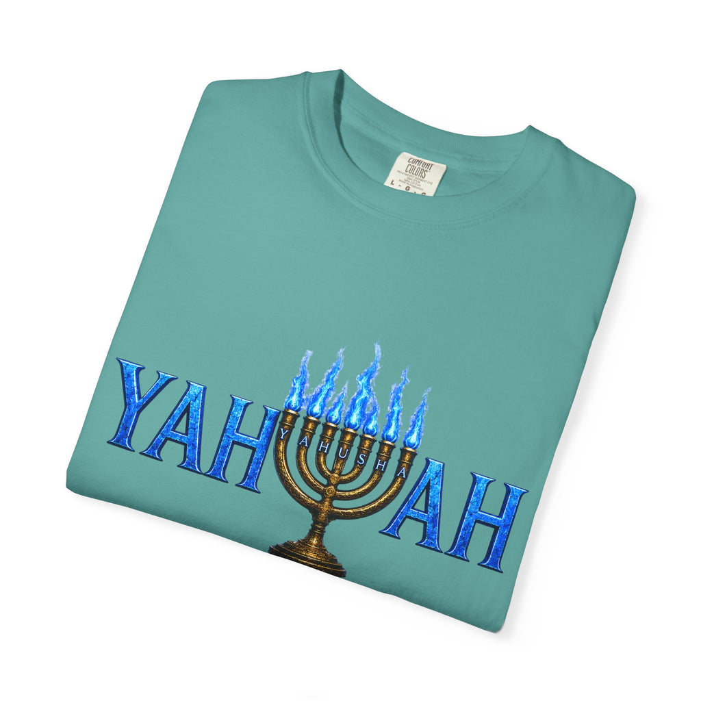 Yahuah Menorah Shirt with Yahusha the son's Name on the Menorah