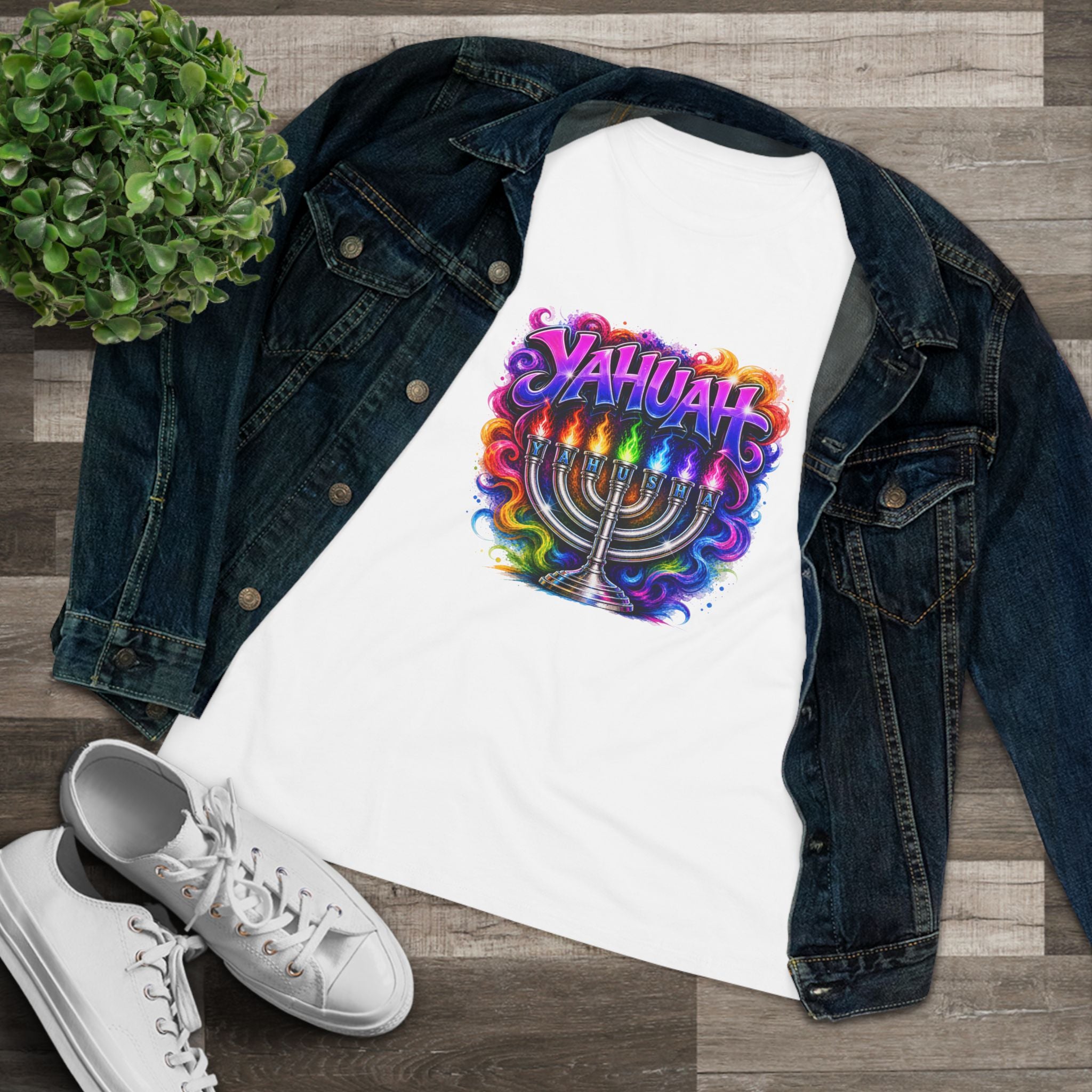 Menorah Rainbow Tee — "Yahuah Colorful Tee