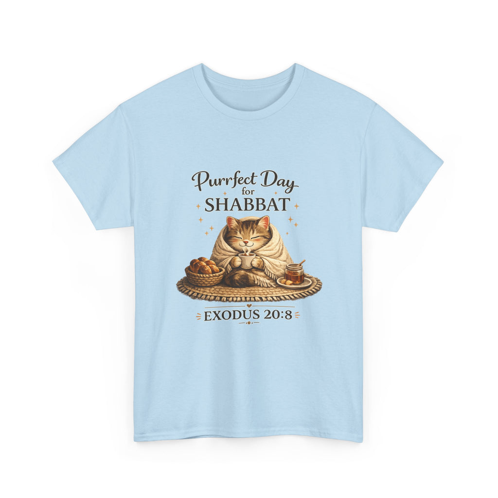 Purrfect Day for Shabbat Cat Lover Tee – Exodus 20:8 Set Apart Shirt