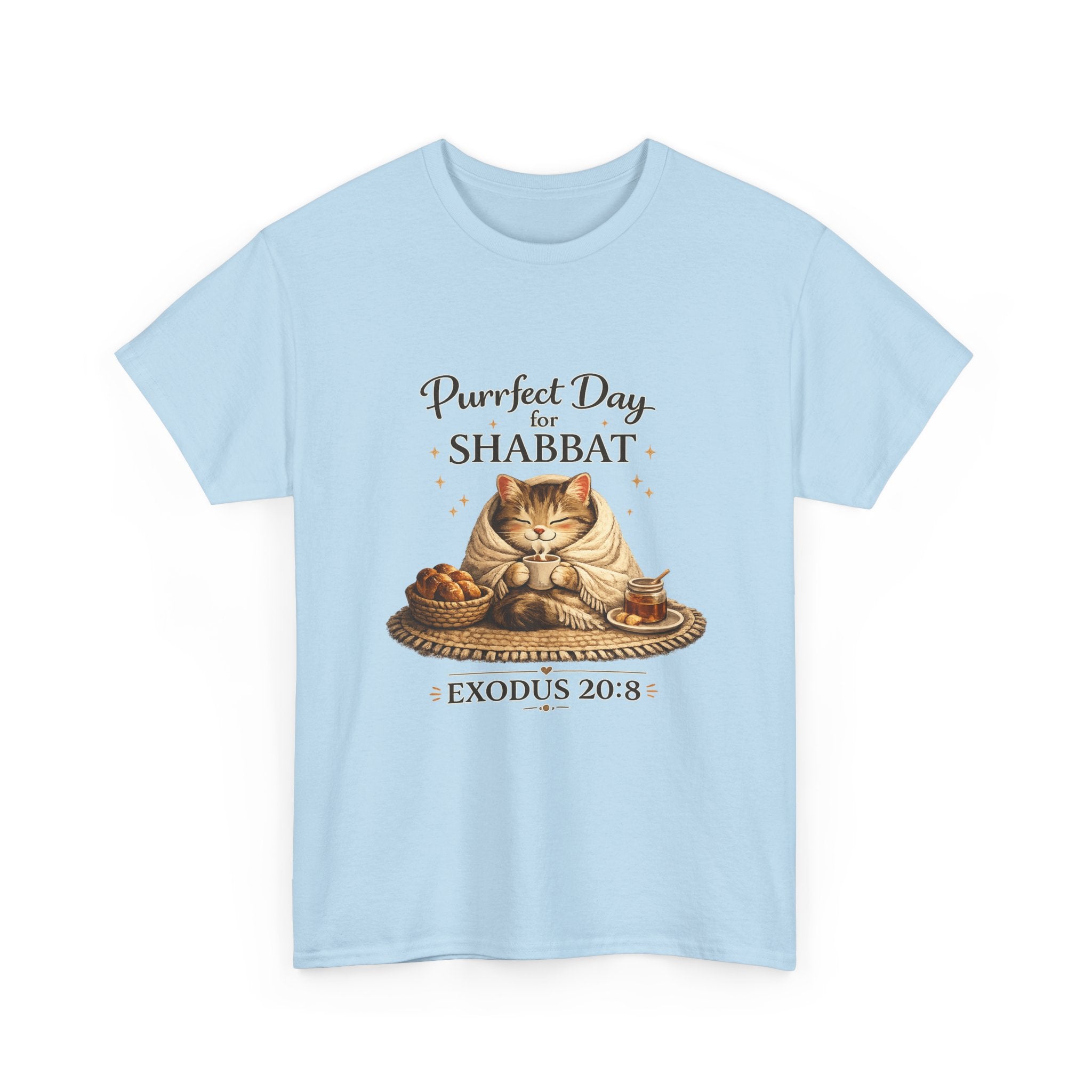 Purrfect Day for Shabbat Cat Lover Tee – Exodus 20:8 Set Apart Shirt