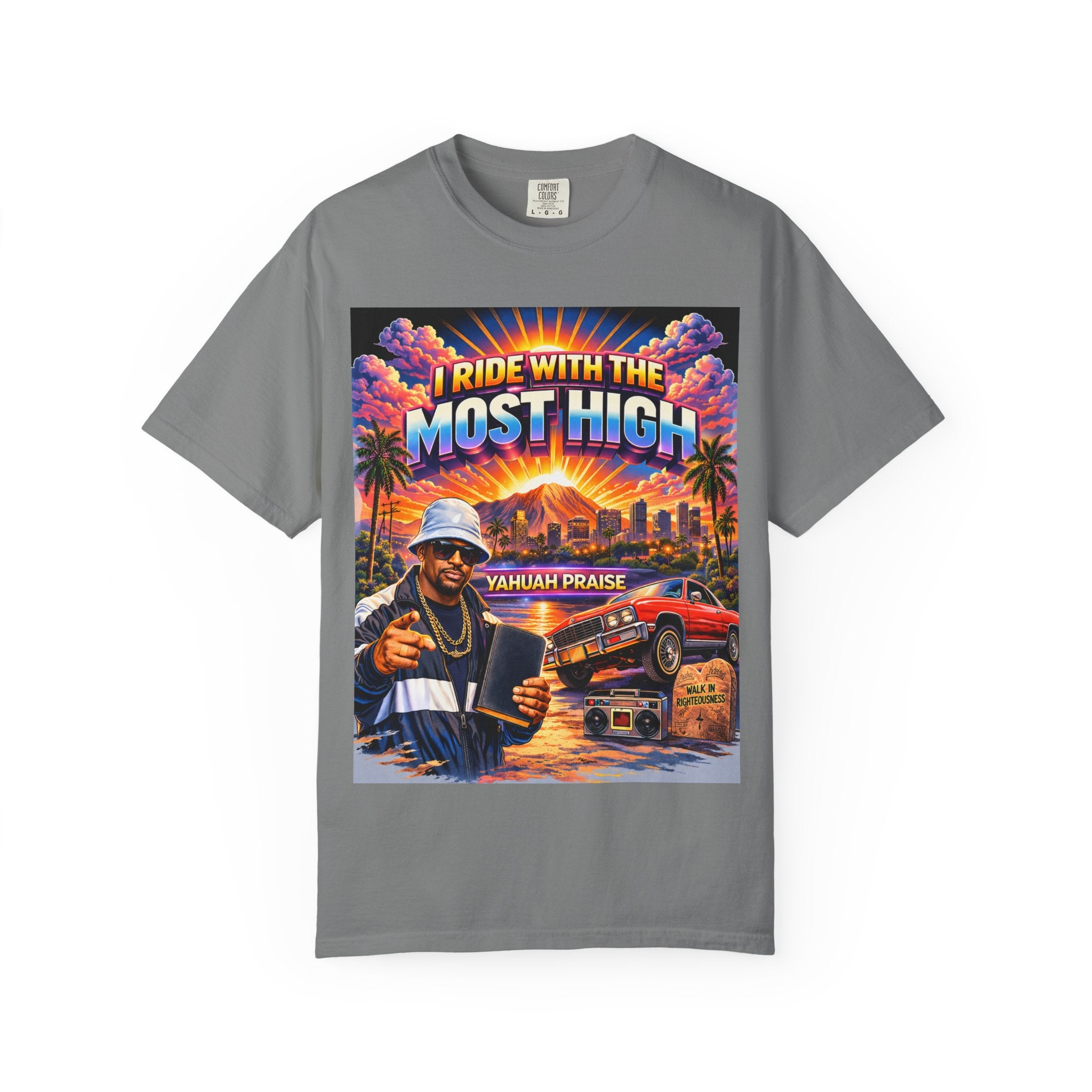 I Ride With The Most High Tee — Faith & West Coast Retro Graphic T-Shirt