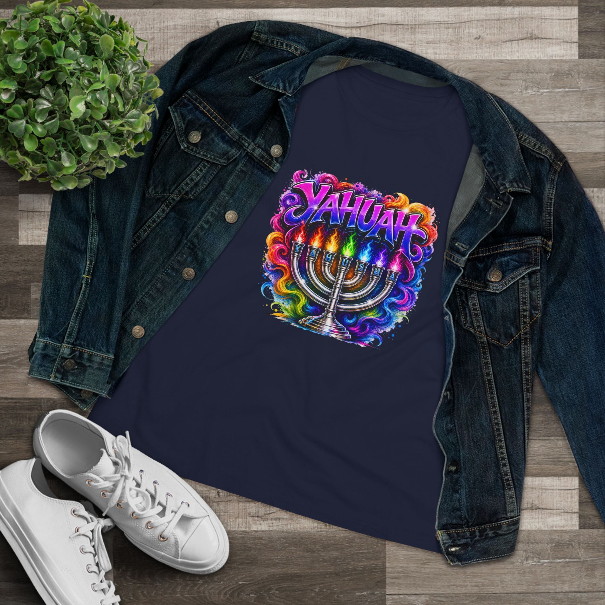 Menorah Rainbow Tee — "Yahuah Colorful Tee