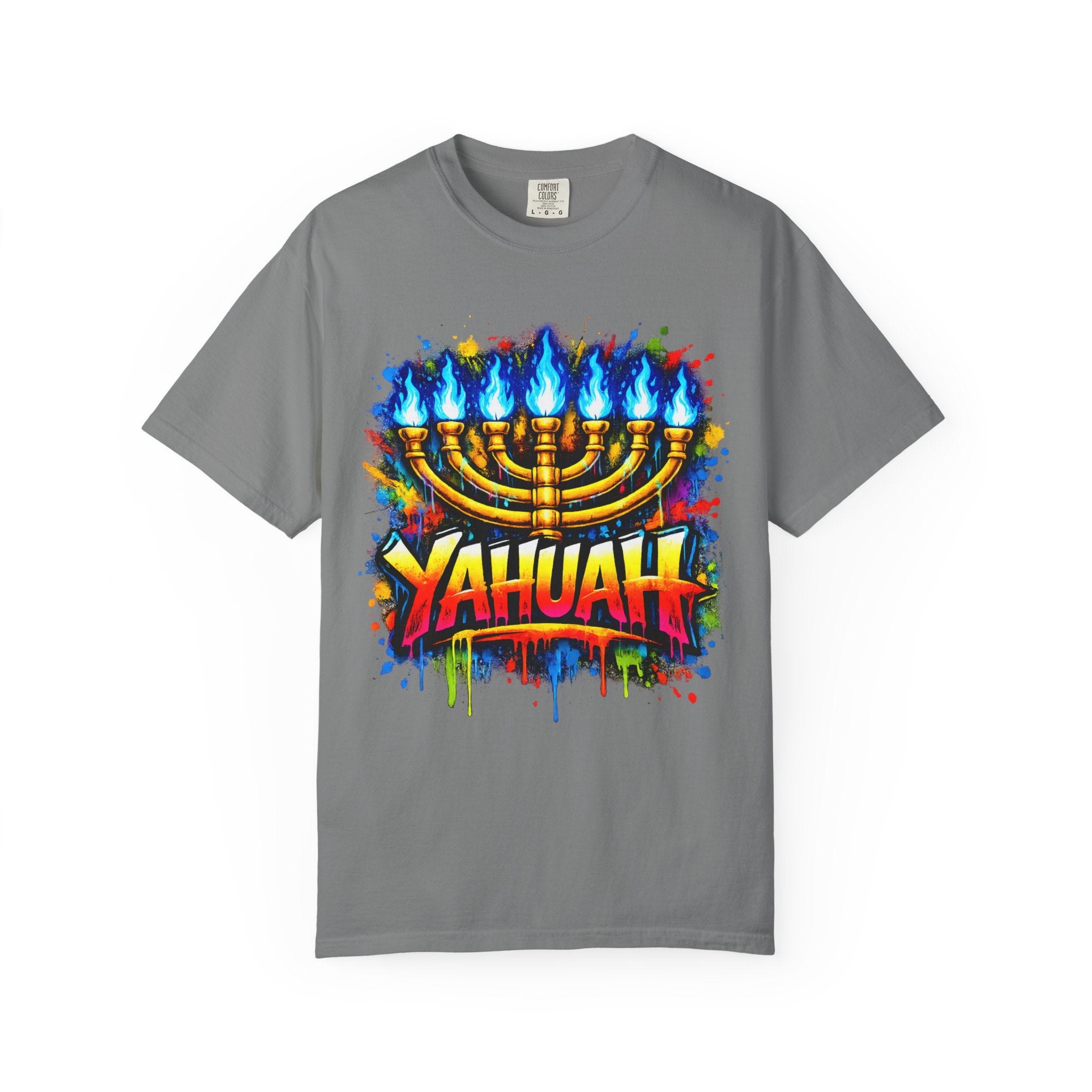 Menorah Graffiti T-Shirt — "YAHUAH" Flame Design