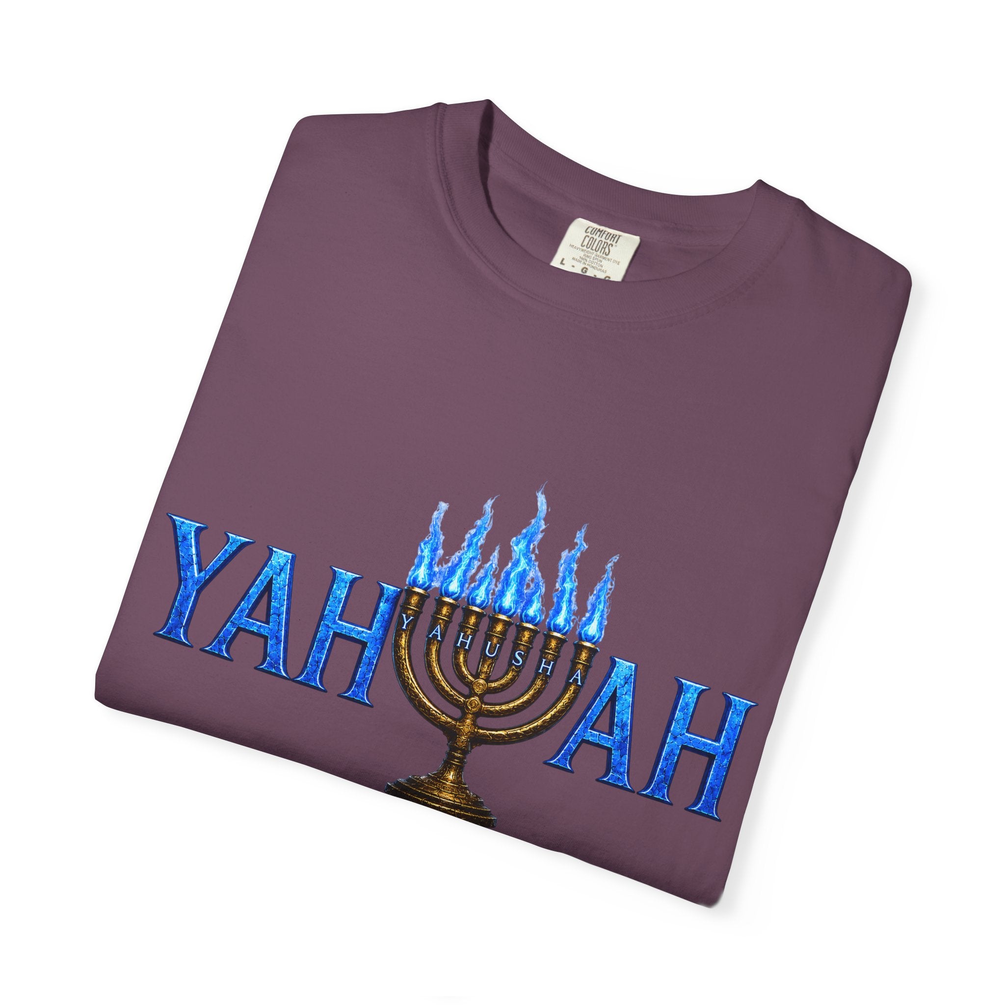 Yahuah Menorah Shirt with Yahusha the son's Name on the Menorah