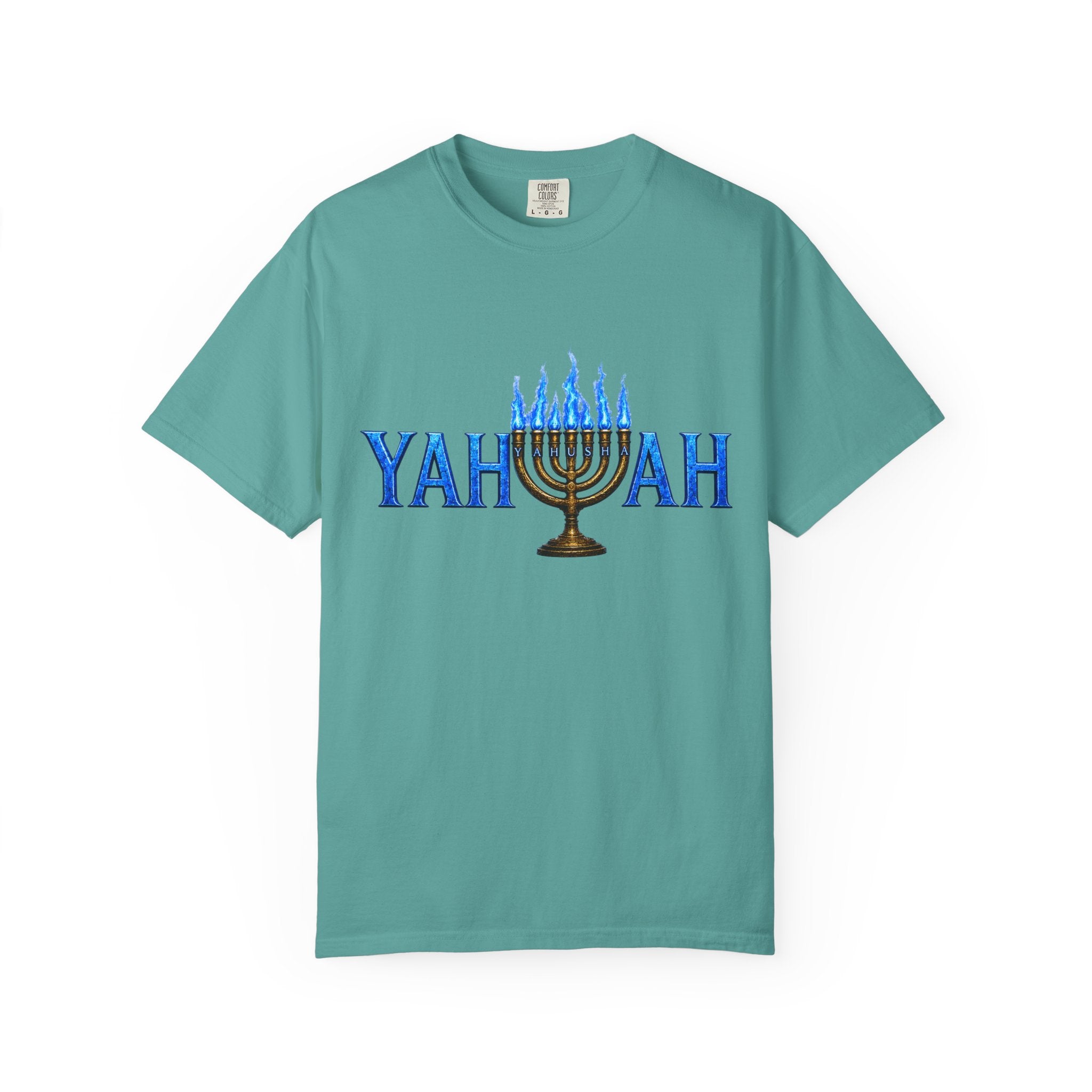 Yahuah Menorah Shirt with Yahusha the son's Name on the Menorah