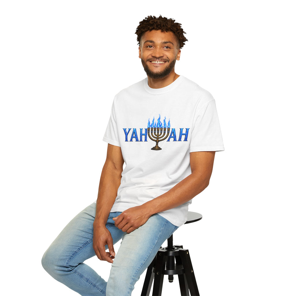 Yahuah Menorah Shirt with Yahusha the son's Name on the Menorah